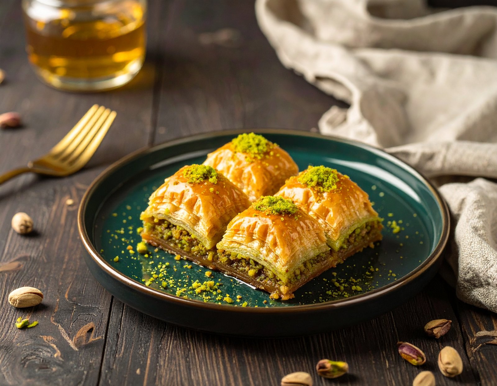 Firefly A Commercial Food Photograph Of Pistachio Simpukka Baklava Served On A Plate In Dee 878179