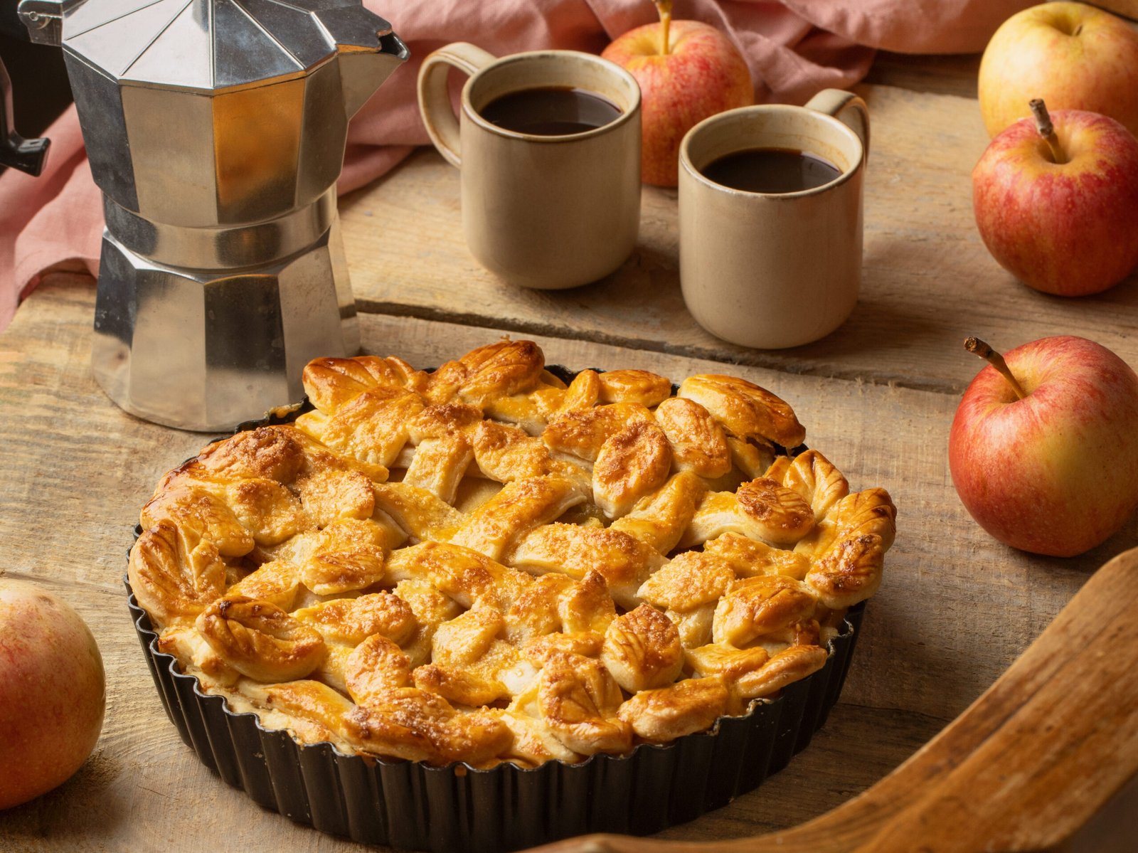 high angle pie apples arrangement